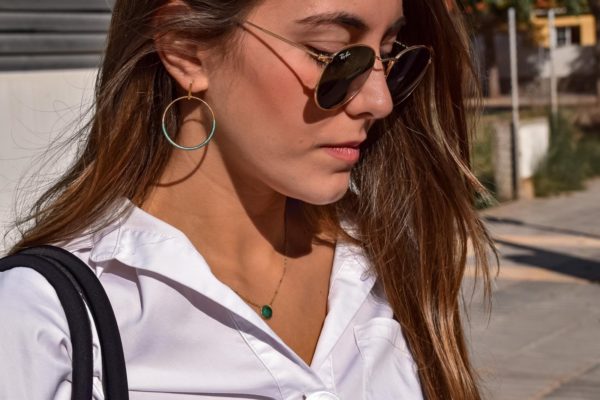 Pendientes aros de plata de 925 bañados en oro de 18k con verde magari venezia