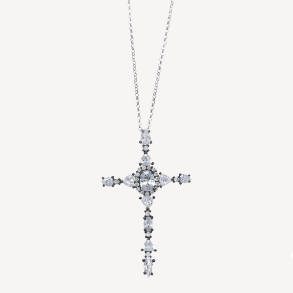 Shine Cross Necklace. Magari Venezia. Plata de Ley de 925. Circonitas Blancas.